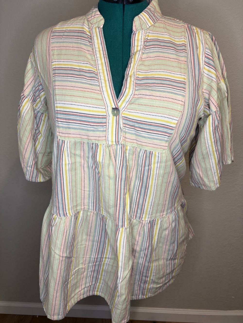 Ivy Jane Lightweight Striped Peasant Tunic Top - Pastel Multi